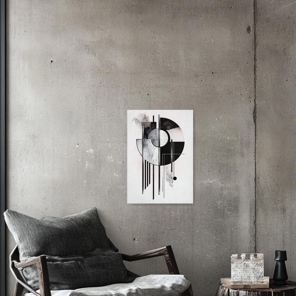 Modern Abstract Print Inspired By Mondrian Geometric Style Black White Wall Art For Home Decor - Image 3