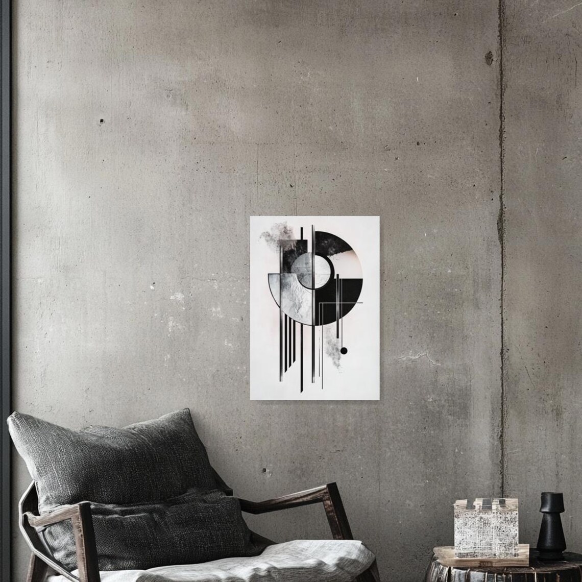 Sleek Monochrome Geometric Abstract with Circles Bands and Lines Poster - Image 3