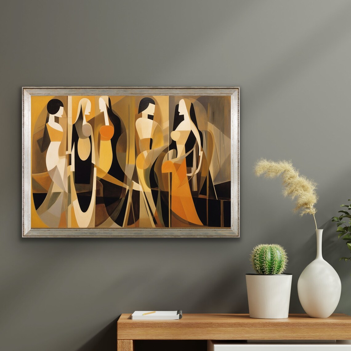 Cubist Women Warm Ochre Tones Modern Abstract Figure Art Poster - Image 2