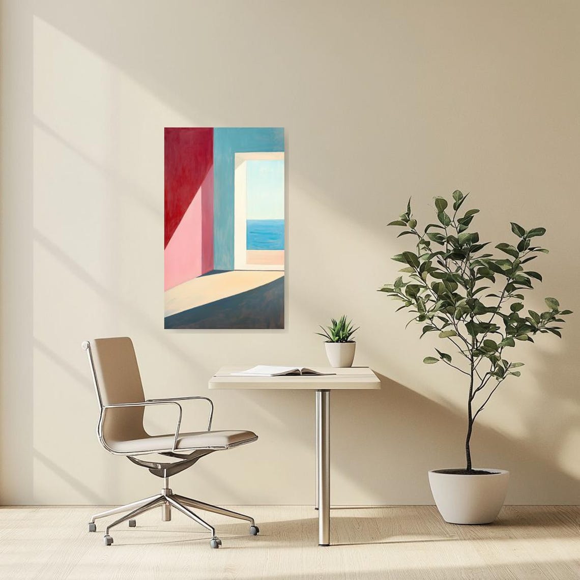Color Block Coastal Scene Viewed Through an Open Doorway Poster - Image 3