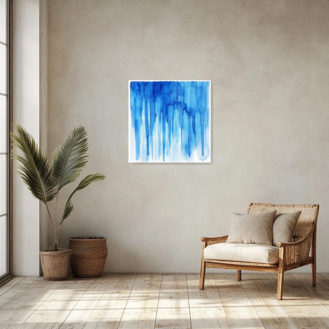 Blue Watercolor Drip Lines Modern Minimalist Abstract Art Poster - Image 2