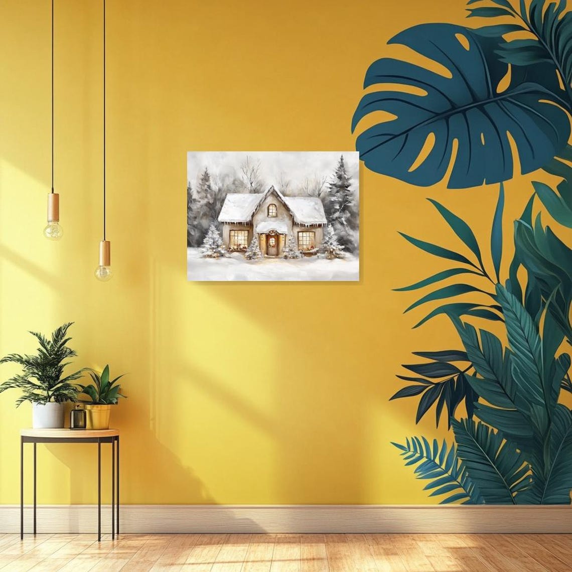 Cozy Snow-Covered Cottage Glowing With Christmas Lights Poster - Image 2