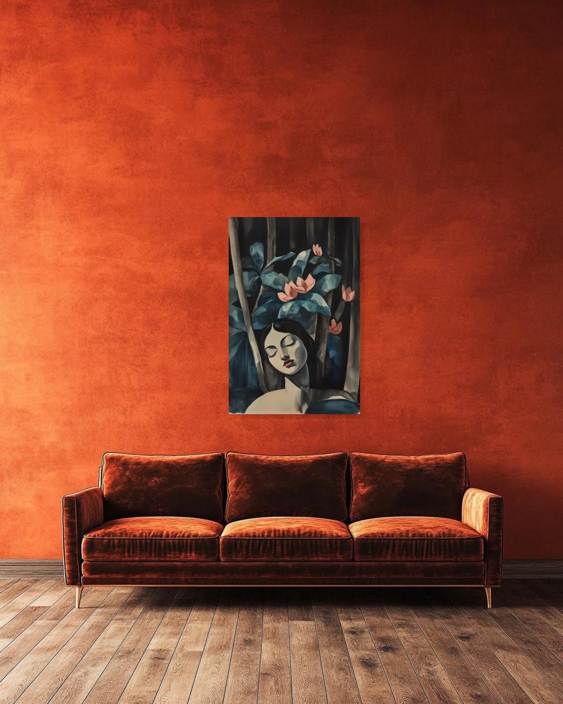 Serene Sleeping Woman Night Bloom Art Nouveau Portrait Poster - Image 2