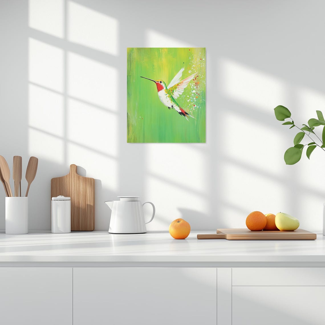 Colorful Hummingbird Abstract Green Background Bird Decor Poster - Image 2