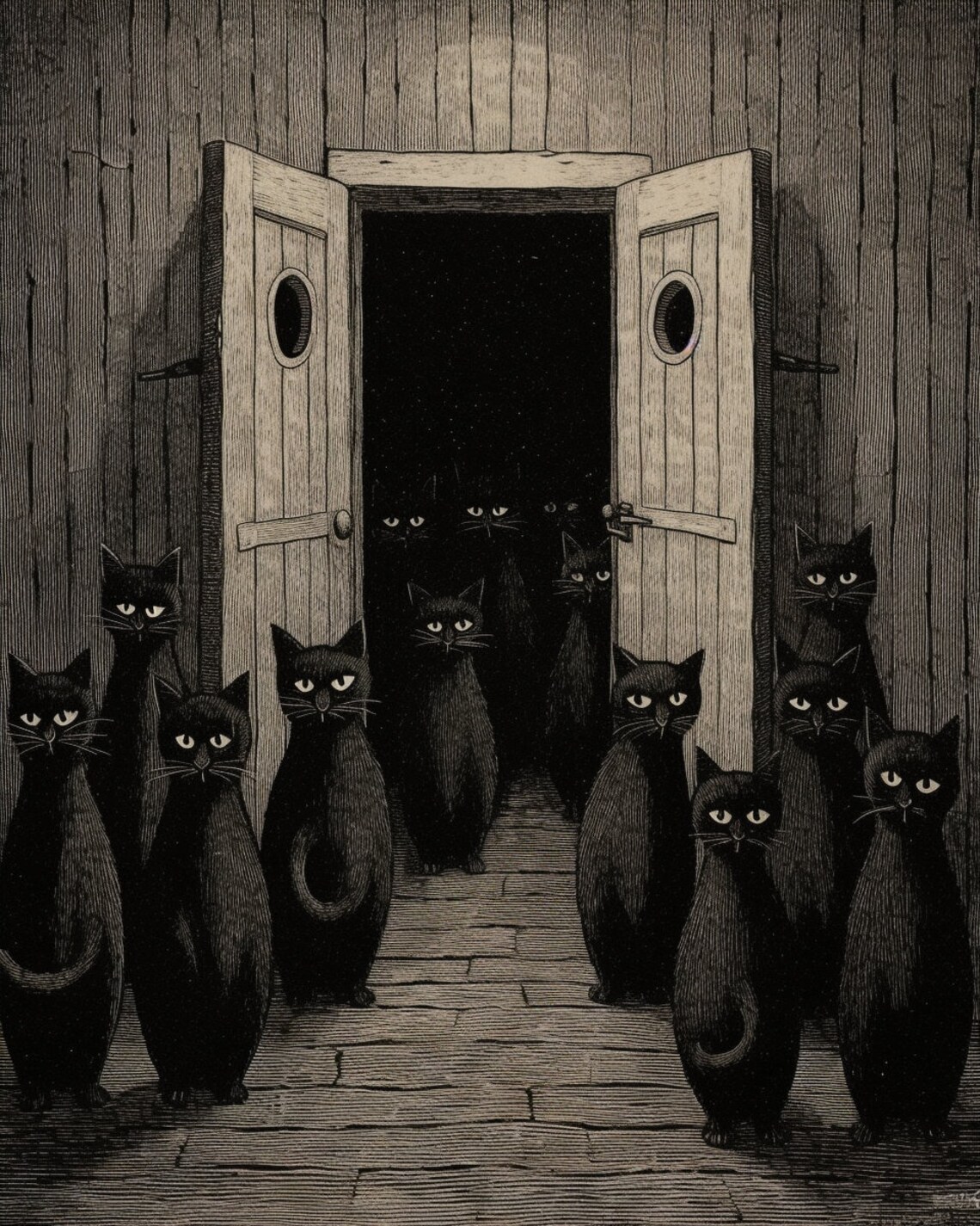 Quirky Ominous Cat Art Print For Cat Lovers