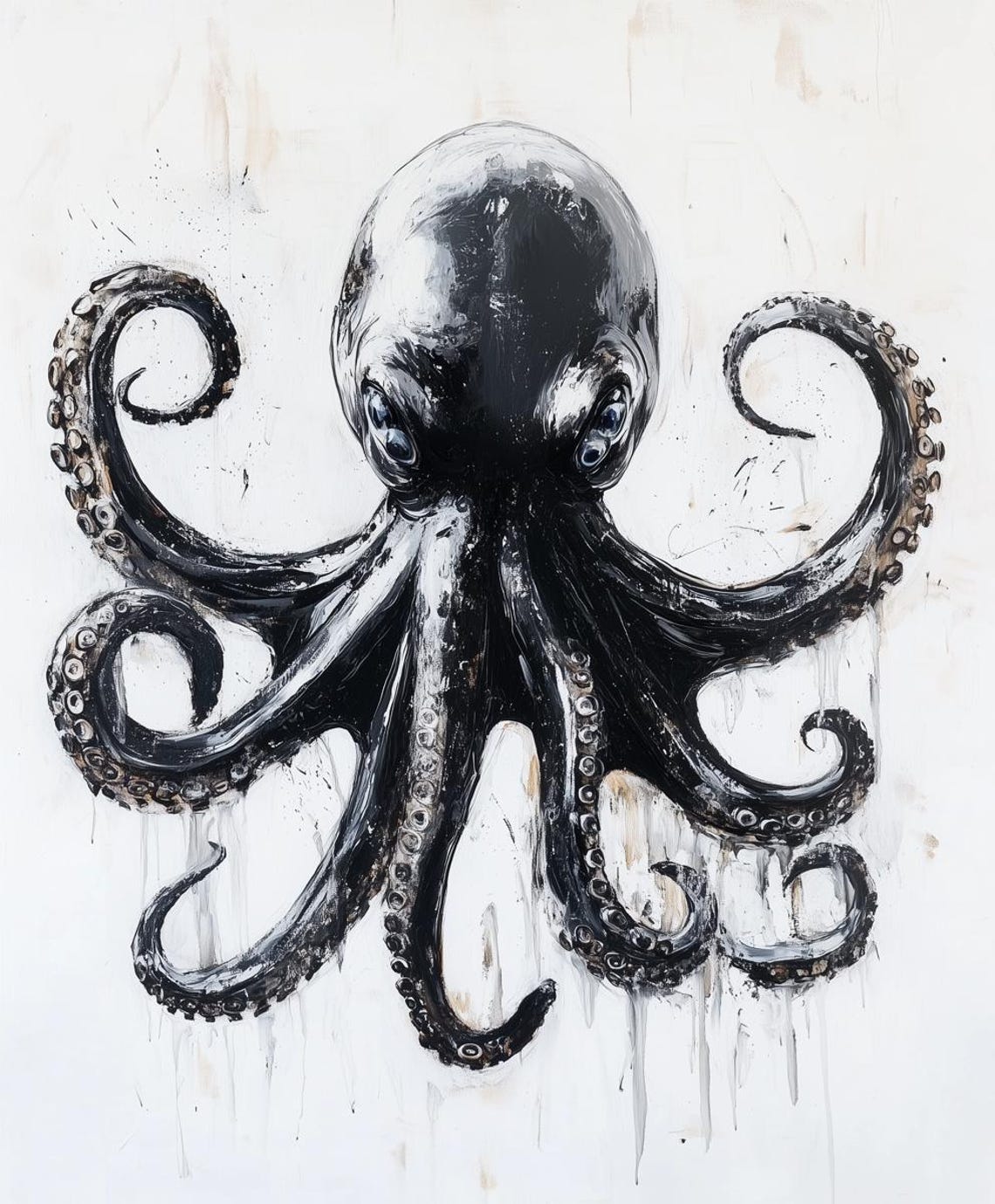Custom Print Octopus Wall Art In Abstract Style Inspired By Hokusai For Unique Home Decor And