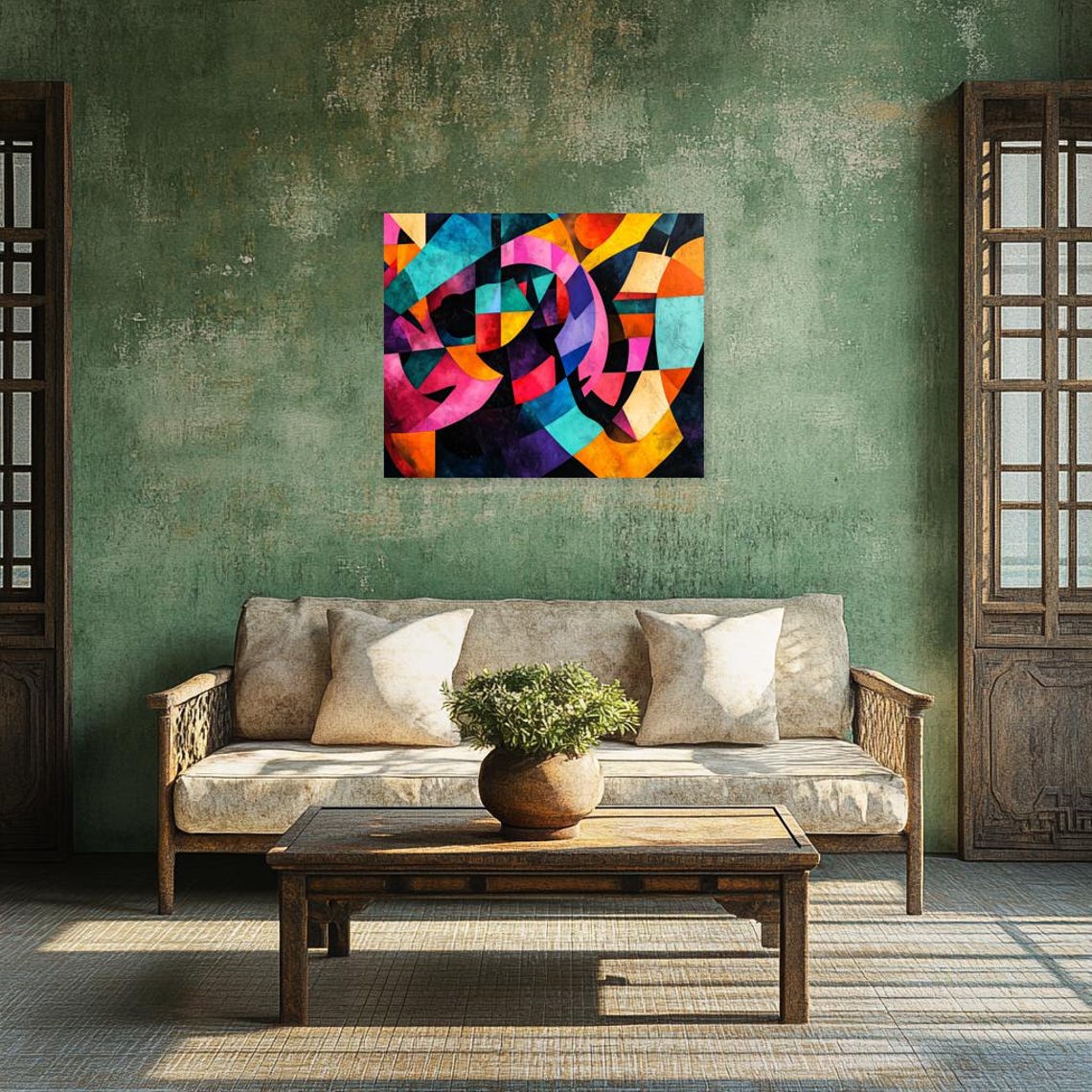 Bold Geometric Abstract Composition With a Pink Arc Motif Poster - Image 2