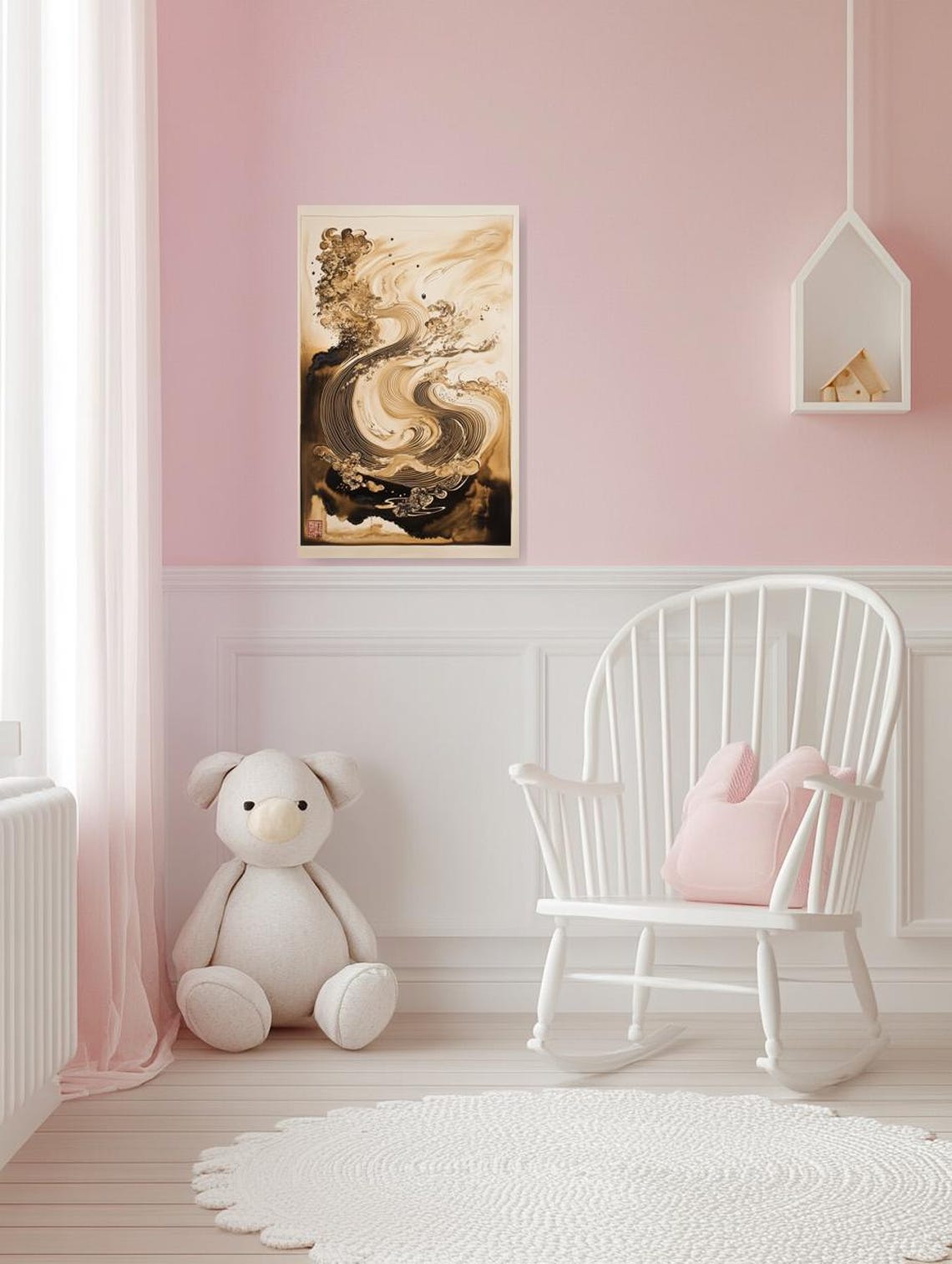 Sepia Ink Wind and Waves in a Classic Japanese Style Art Poster - Image 2