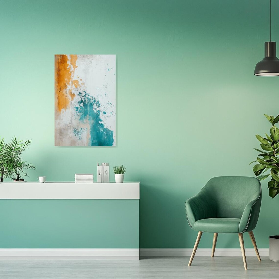 Abstract Art Inspired By Jackson Pollock In Orange And Teal For Unique Home Decor And Wall Art - Image 2