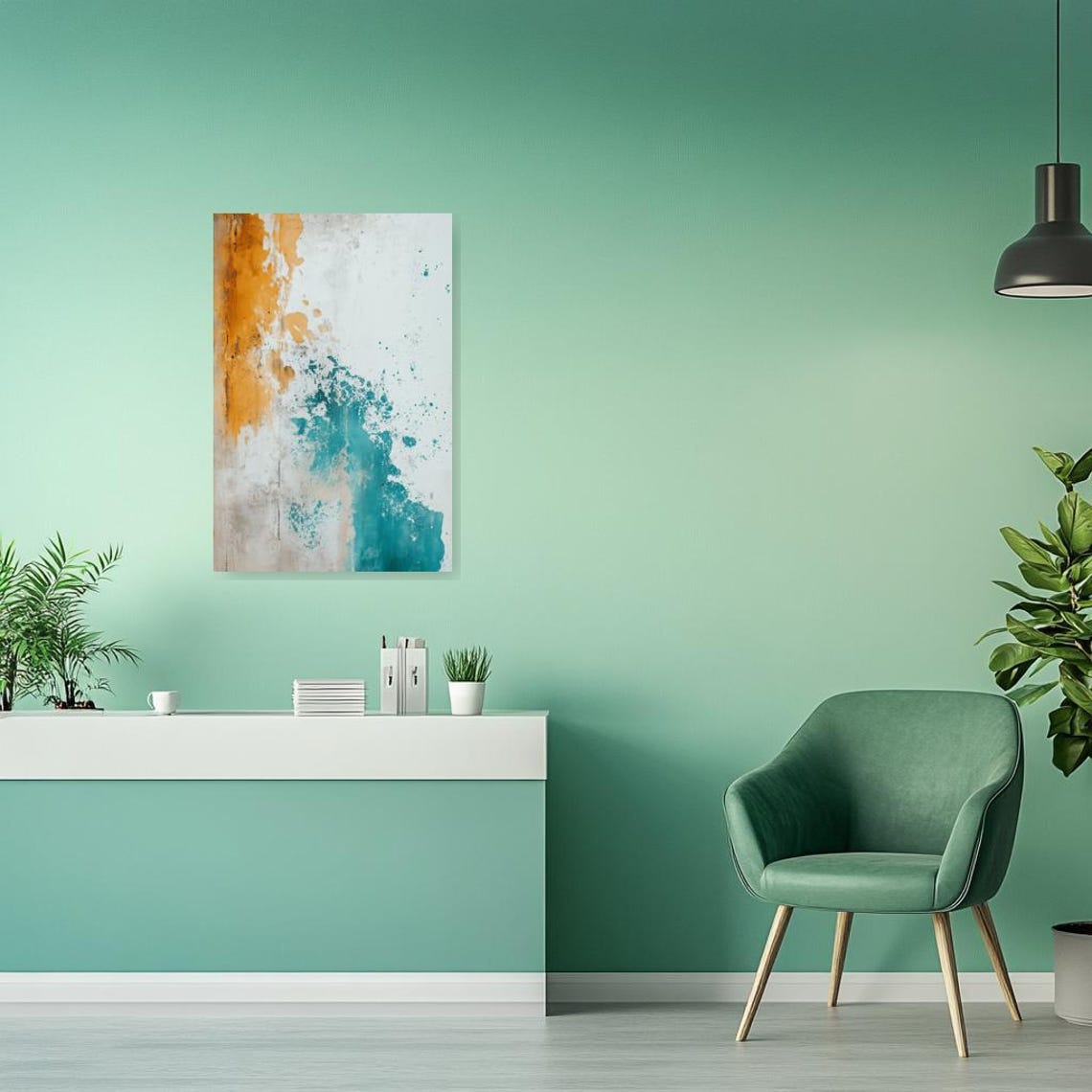 Orange and Teal Abstract Paint Splash Modern Minimalist Art Poster - Image 2