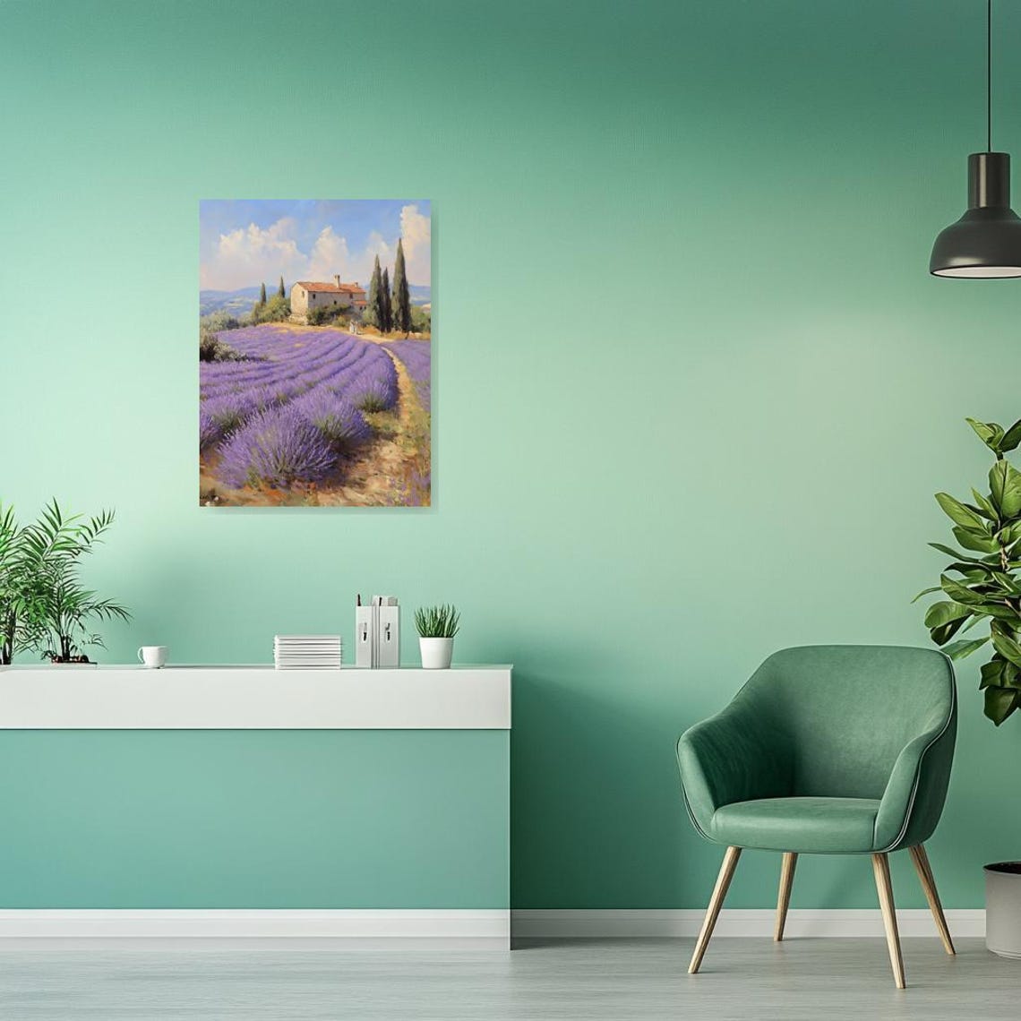 Provence Lavender Fields with Farmhouse and Cypress Trees Poster - Image 2