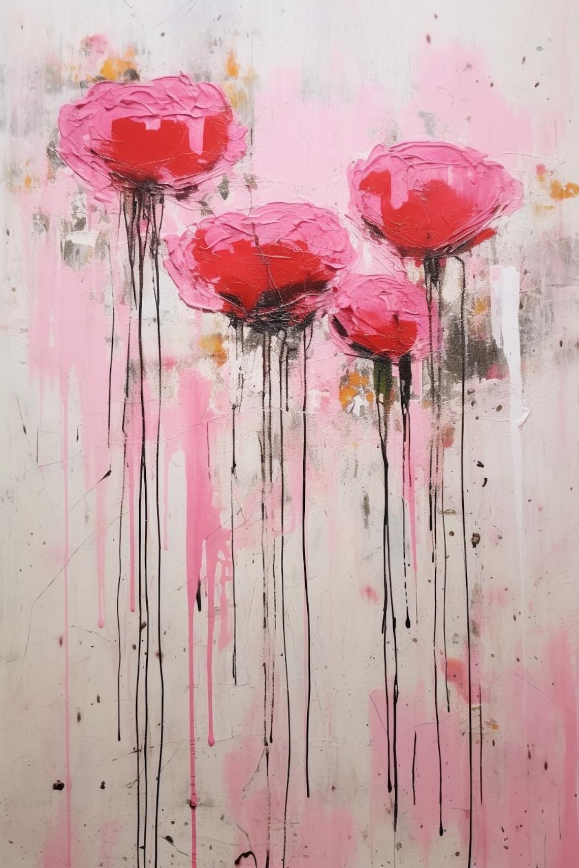 Cy Twombly-Inspired Four Pink Flowers Art Print