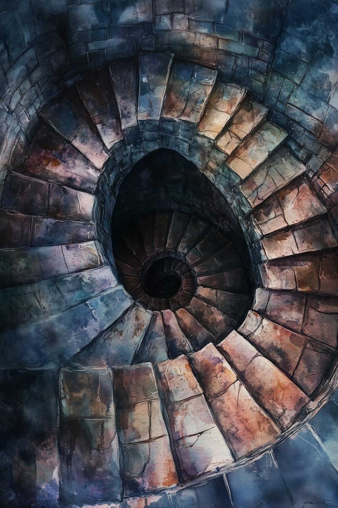 Spiral Stone Staircase, M C Escher Inspired Art Print