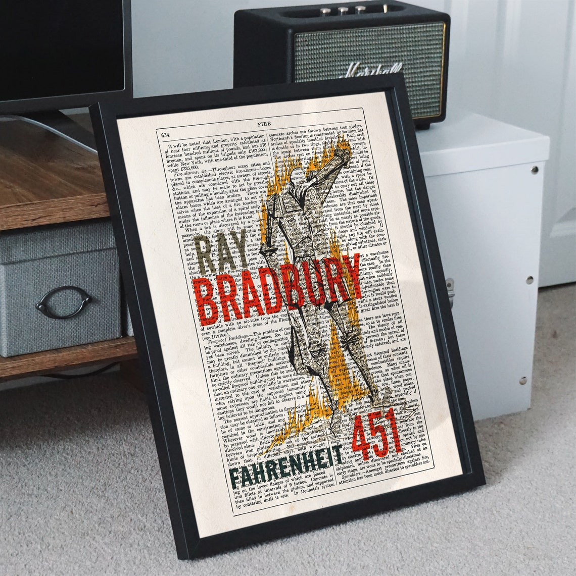 Ray Bradbury Fahrenheit 451 Flaming Fireman Dictionary Page Art Poster - Image 3