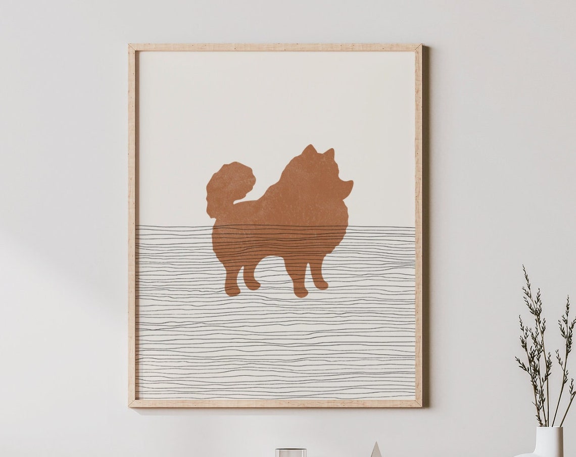 Minimalist Pomeranian Silhouette Line Art Modern Boho Dog Poster