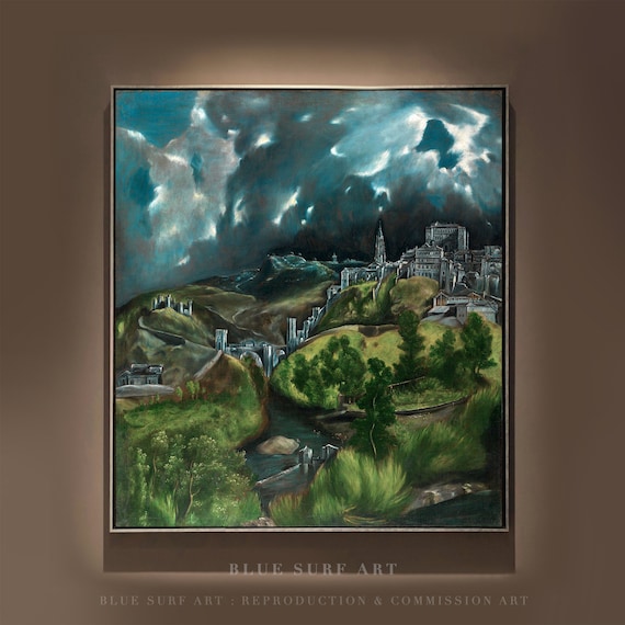View Of Toledo El Greco Reproduction Art El Greco Living Room Wall Art Landscape Hand Painted Oil Green Mountain Painting Art