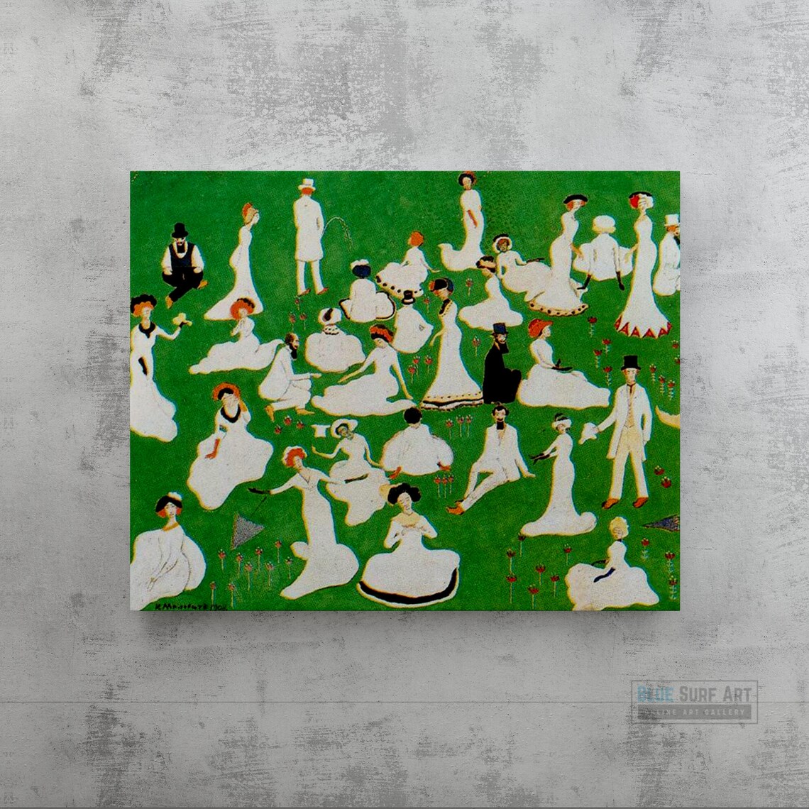 Kazimir Malevich Crowd in White on Green Lawn Figure Painting Poster