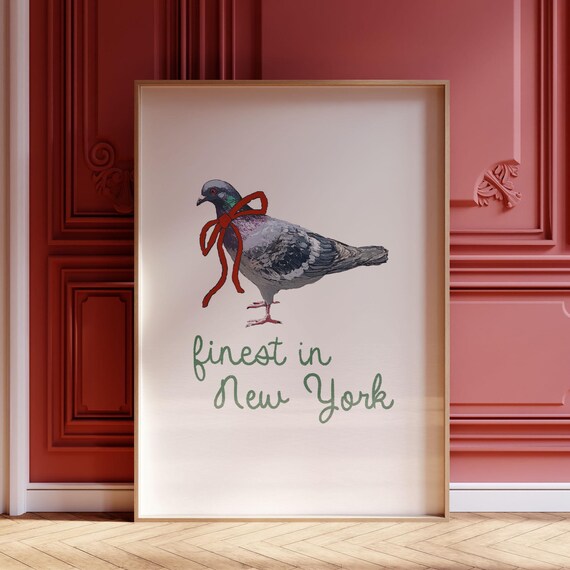 Finest In New York Pigeon Christmas Holiday Bird Decor Art Print