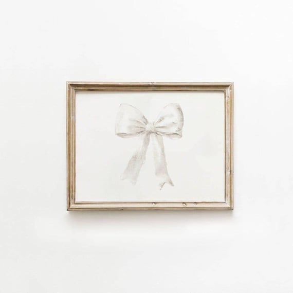 White Bow Watercolor Preppy Minimalist Dorm Room Decor Print