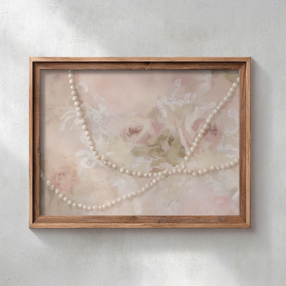 Vintage Romantic Pearl Rose Poster Print