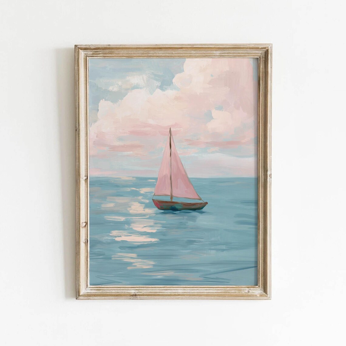 Sailboat With Pink Sails Pastel Coastal Art Print