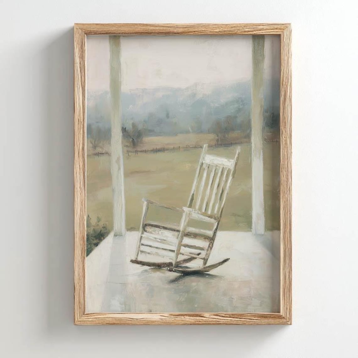 White Rocking Chair On Porch, Rustic Vintage Art Print