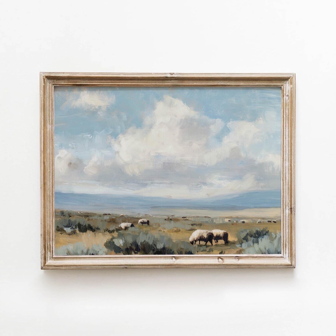 Sheep Grazing Wide Open Prairie Dramatic Cloudy Sky Vintage Pastoral Poster