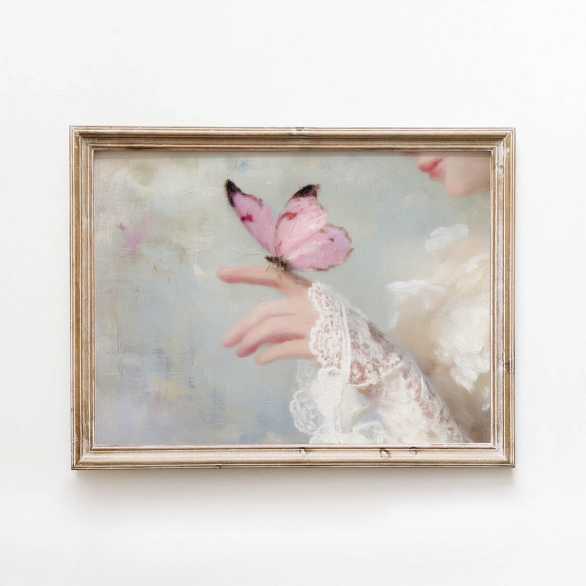 Pastel Romantic Butterfly Poster, Cottagecore Portrait