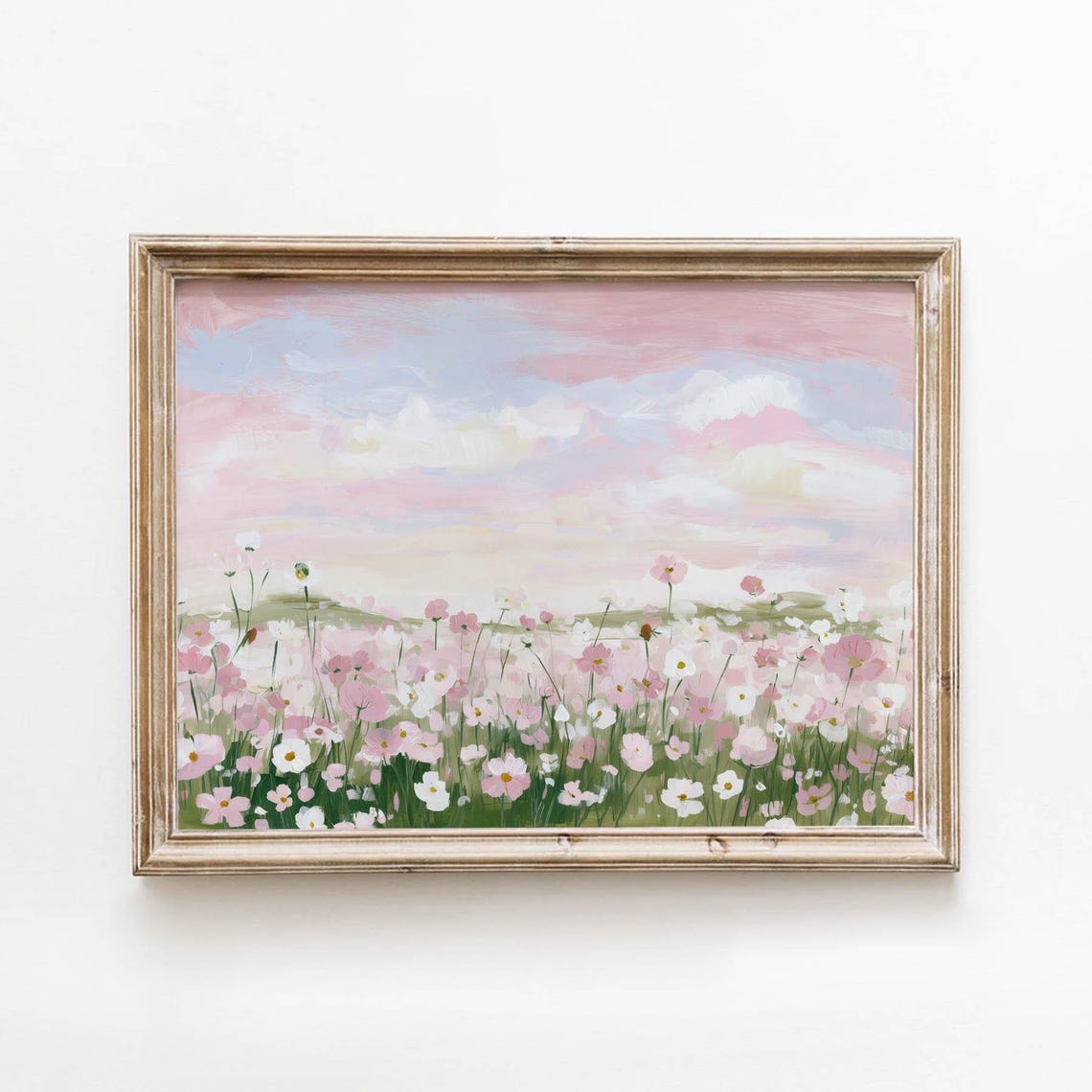 Pink Wildflower Meadow Pastel Cosmos Soft Cottagecore Wall Art