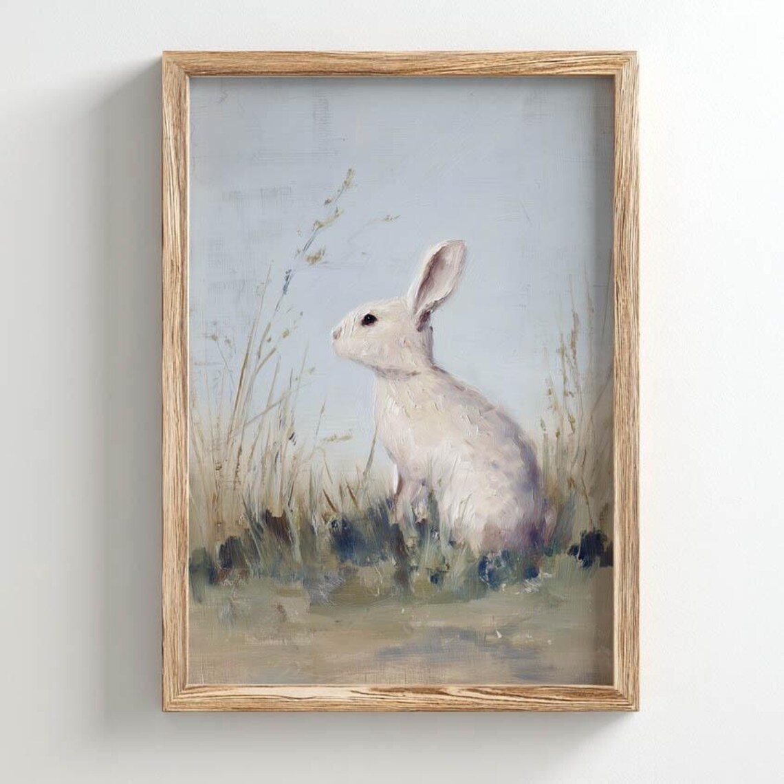 White Rabbit In Meadow, Vintage Spring Art Print