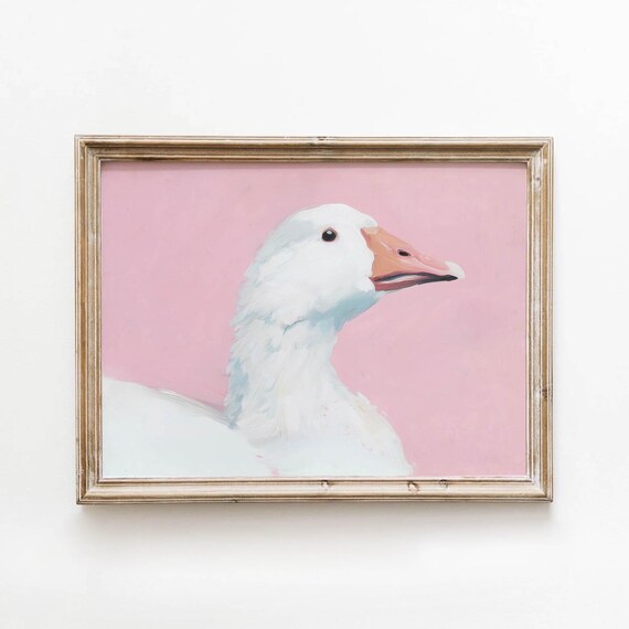 White Goose Portrait Pastel Pink Minimalist Farmhouse Wall Poster