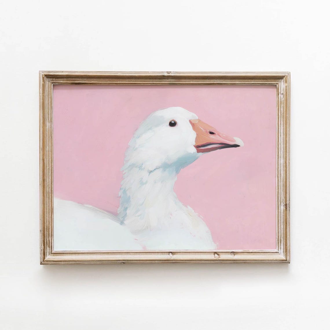 White Goose Portrait Pastel Pink Minimalist Farmhouse Wall Poster