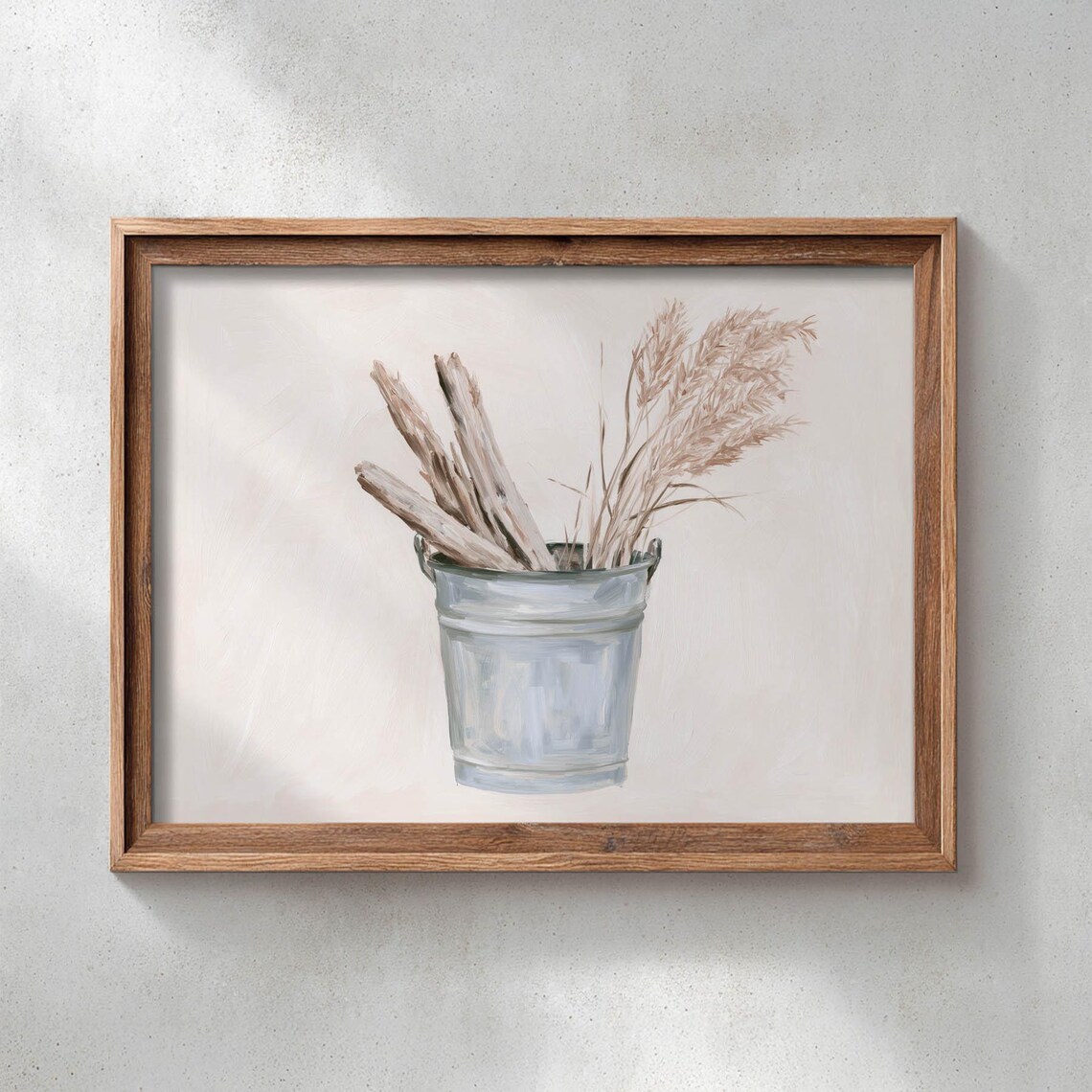 Driftwood Bucket Pampas Grass Rustic Farmhouse Neutral Still Life Poster
