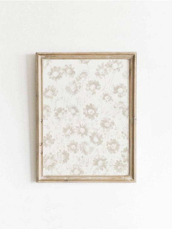 Ivory Daisies Printable White Wall Art Flower Pattern Print Girly Botanical Room Decor Coquette Floral Cute Nursery 0019av