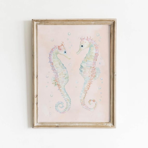 Seahorse Pair Printable Pastel Ocean Wall Art Dreamy Coastal Nursery Decor Mint Lavender Blush Download 679