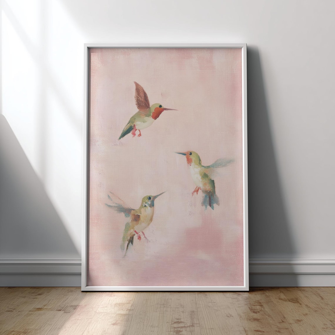 Pastel Hummingbird Poster Print, Cottagecore Decor