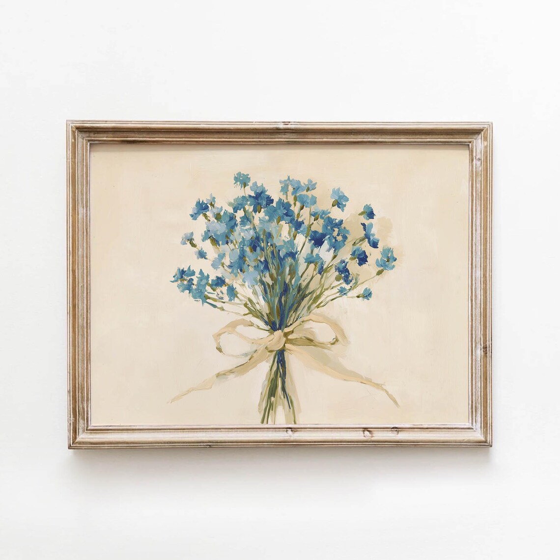 Blue Wildflower Bouquet Tied With Cream Ribbon Oil Painting Poster