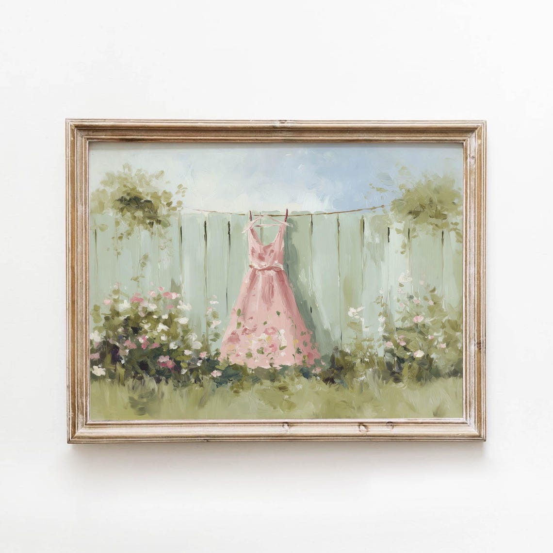 Pink Sundress On Clothesline Blooming Garden Cottagecore Summer Poster