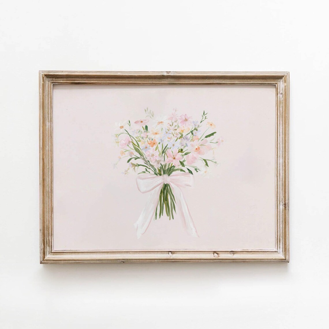 Pale Pink Wildflower Bouquet Soft Romantic Watercolor Poster