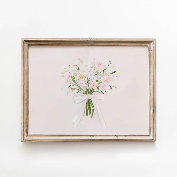 Pale Pink Wildflower Bouquet Soft Romantic Watercolor Poster
