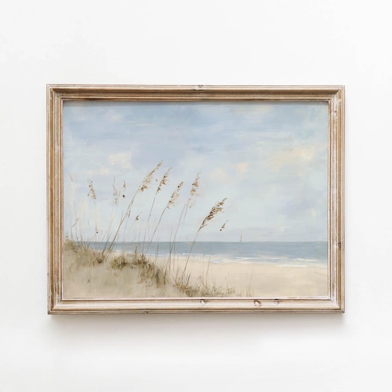 Coastal Beach Dunes Sea Oats Neutral Seaside Landscape Print