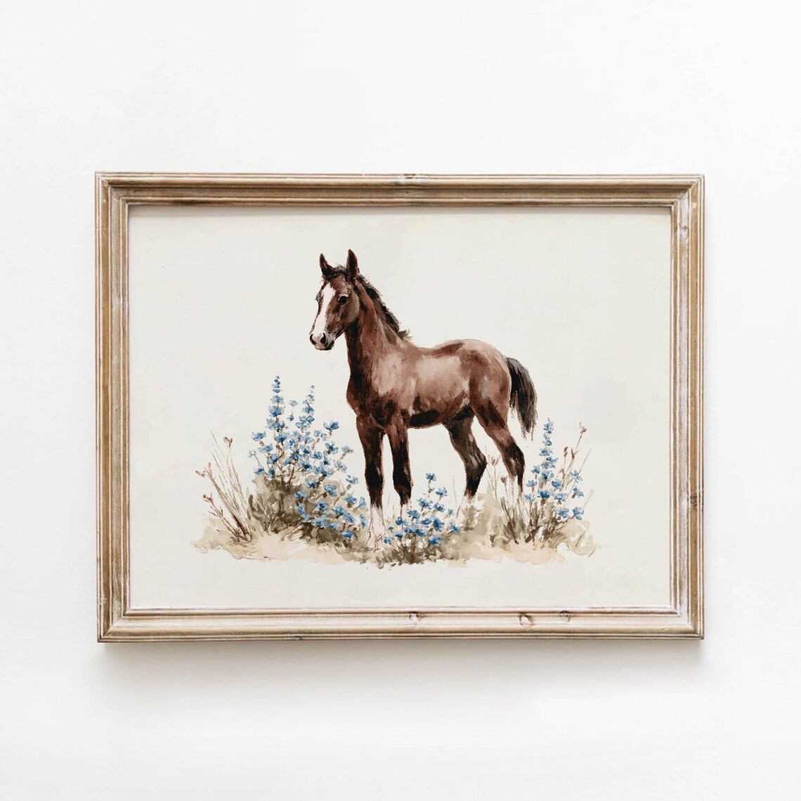 Young Foal In Wildflower Field Watercolor Baby Horse Art Poster
