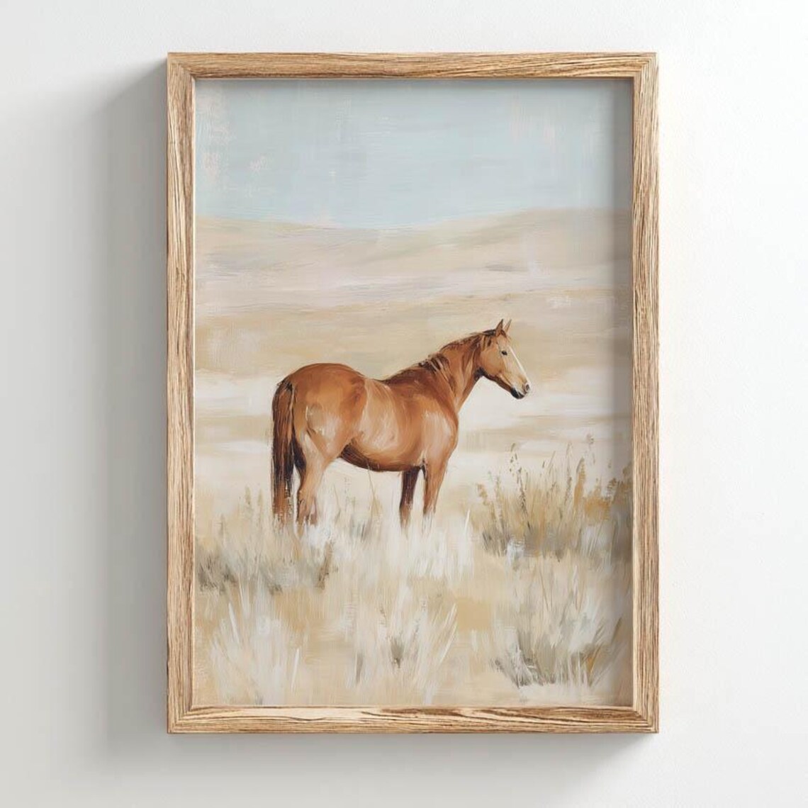 Chestnut Horse Standing In Desert Prairie Muted Western Painting Poster