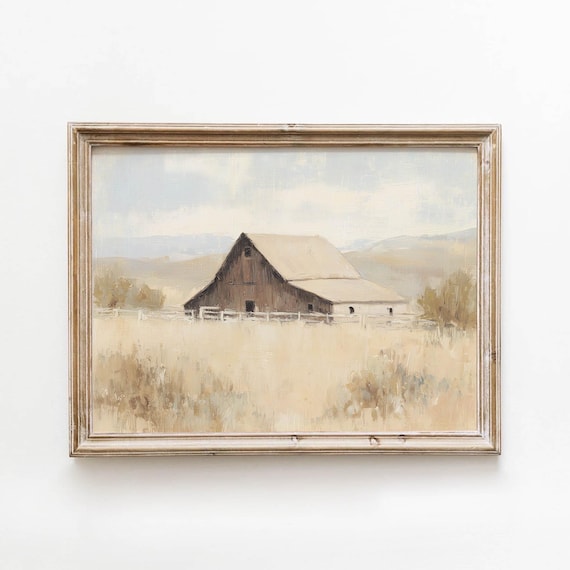 Rustic Weathered Barn Golden Field Farmhouse Vintage Neutral Wall Art