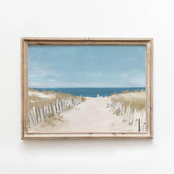 Sandy Beach Path Through Dunes Printable Art Print Neutral Beiges Coastal Beachy Decor Digital Soft Painting Download 0280