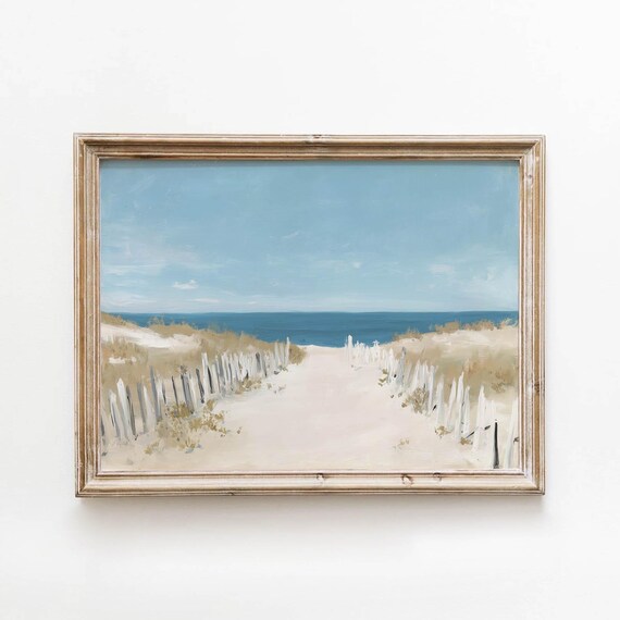 Sandy Beach Path Through Dunes White Fences Ocean Coastal Walk Poster