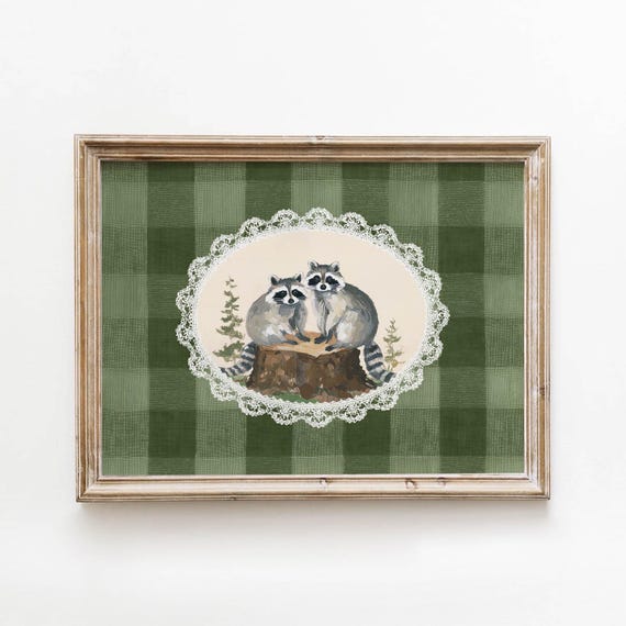 Raccoons Forest, Vintage Poster Print