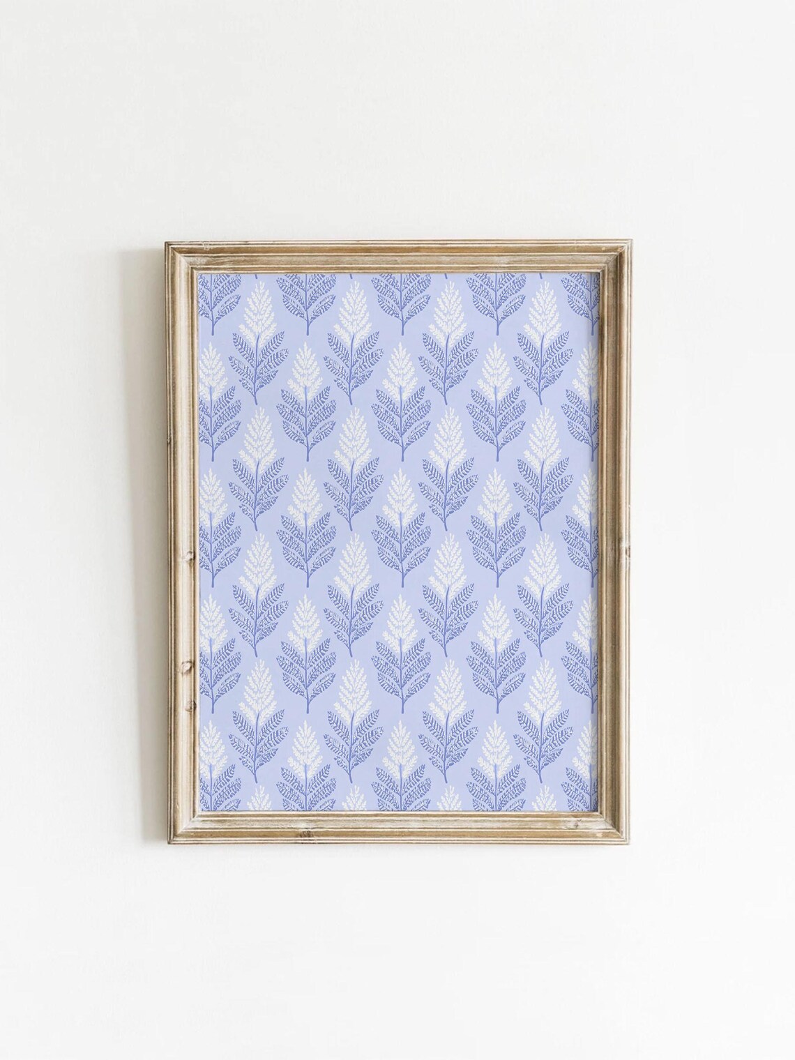 Soft Blue White Fern Leaf Pattern, Minimalist Art Print