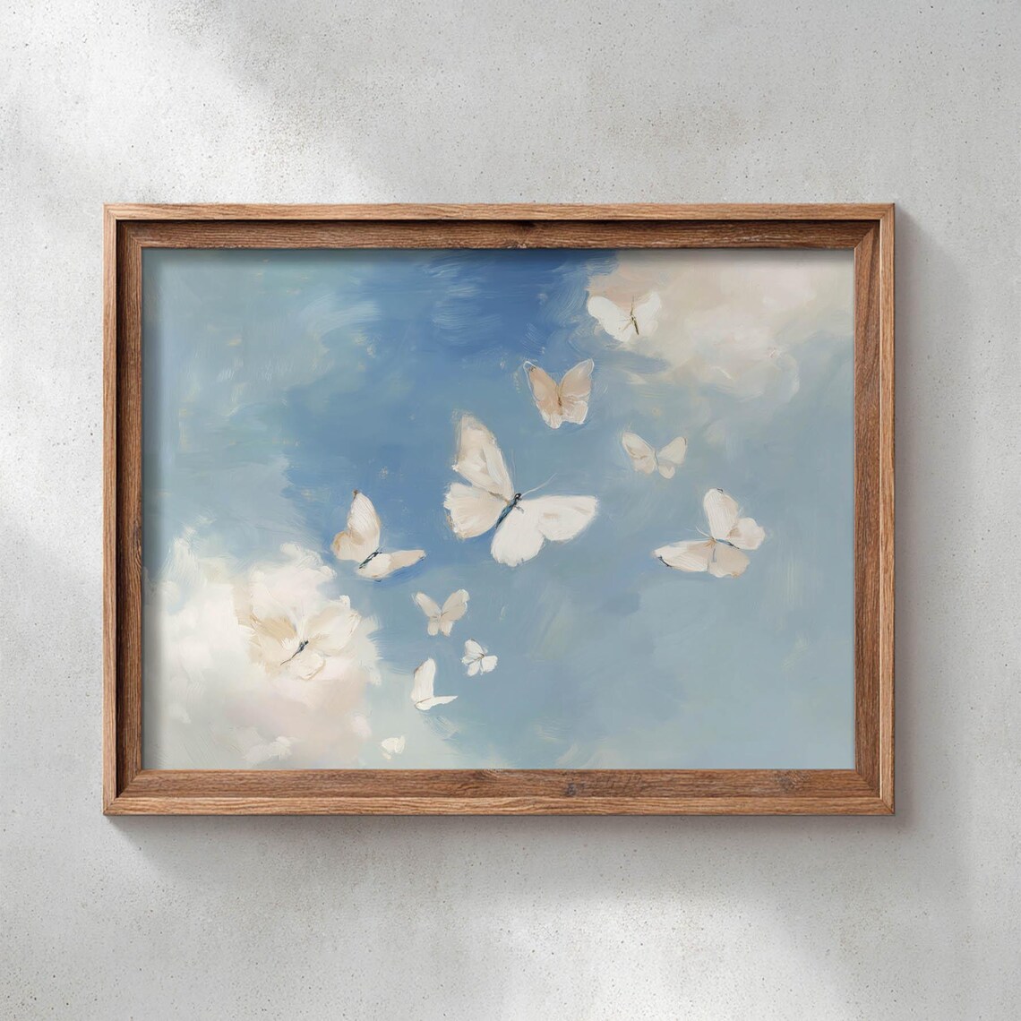 Cream Butterflies In Soft Blue Sky, Poster Print
