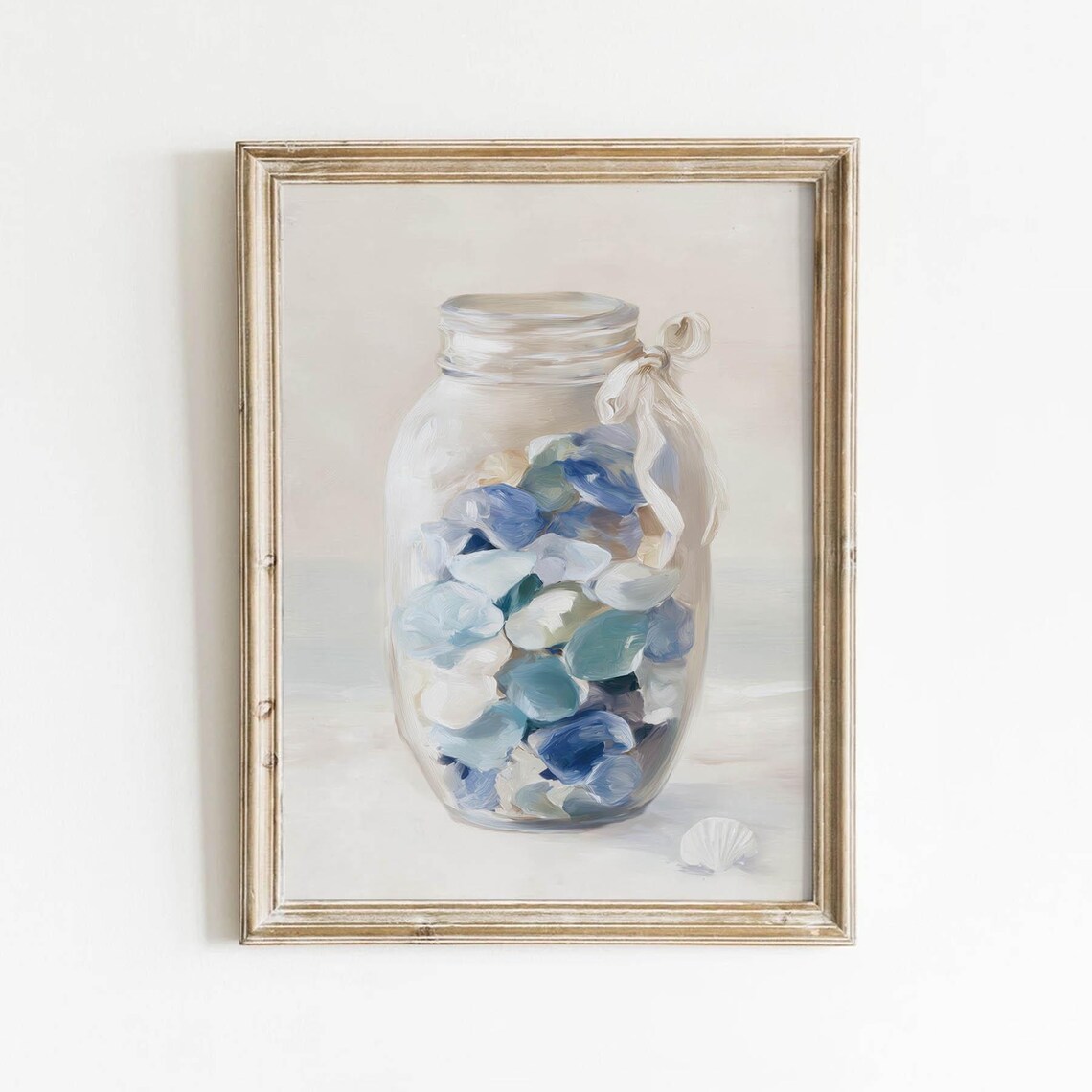 Coastal Sea Glass Mason Jar Beach Summer Nautical Art Poster